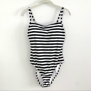 NEW Kona Sol Size Medium Women’s Modest One Piece Swimsuit, Black White Striped